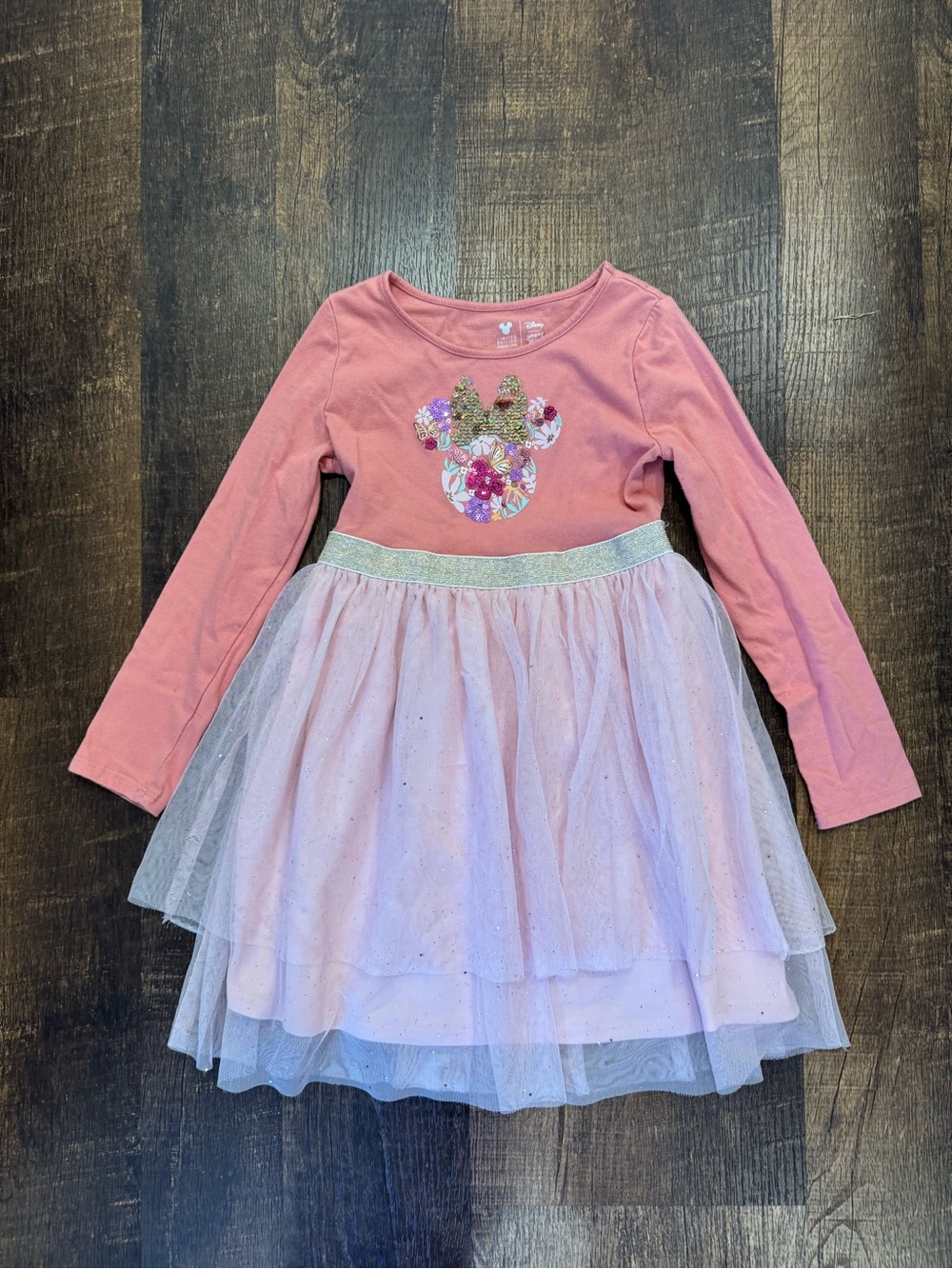 Disney jumping beans Pink Minnie Sequin Floral Girls Dress with tulle skirt